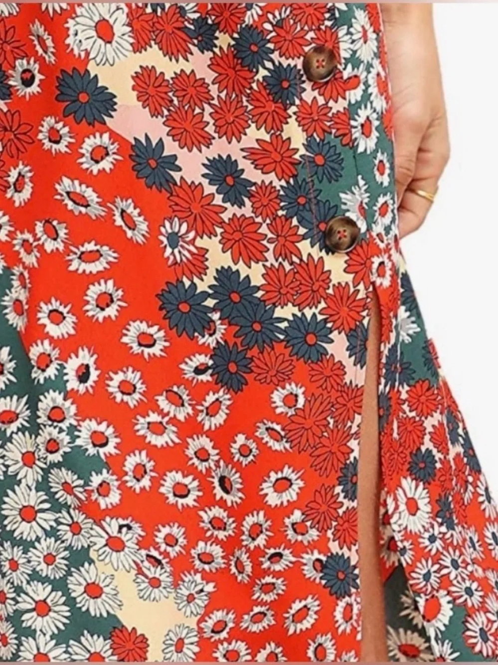 Floerns Women’s Red Floral Midi Skirt with Side Slit